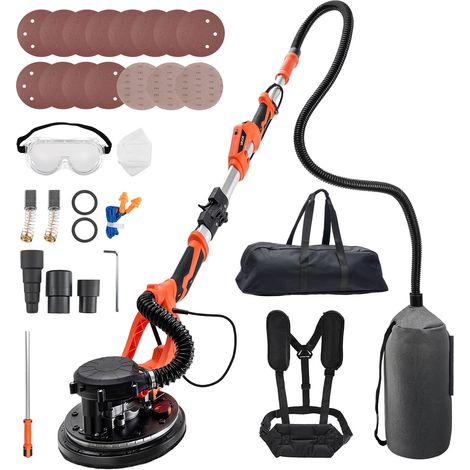 Ponceuse Girafe 1150 W Ponceuse Mur et Plafond avec Aspirateur pour Plaques Plâtre Cloisons Sèches Plaquiste, 800-1700 tr/min, Éclairage LED, Poignée Télescopique Pliable, 15 Disques de Ponçage (1/5)