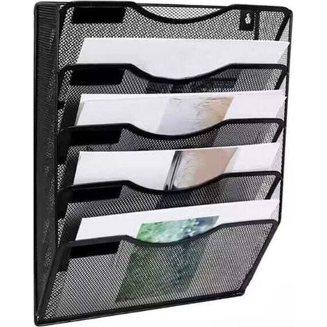Archivador de pared de 5 compartimentos, archivador colgante, revistero y caja para clasificar correo, color negro (1/4)