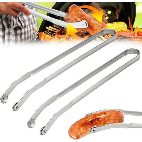 Pince À Saucisse - Acier Inoxydable Alimentaire - Manche Long 38 Cm Avec Rouleaux - Pour Barbecue Extérieur Et Cuisine Intérieure - 2 Pièces (1/5)