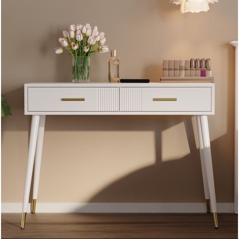 Frisiertisch mit Schreibtisch, 2 Schubladen, 100 x 40 x 76 cm, weiß HAVRYA (1/5)