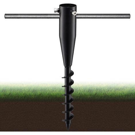 Ancrage au sol pour parasol de plage, base en spirale en métal, noir, 43 cm Ancrage au sol réglable pour poteaux de parasol de 2,5 à 5,5 cm, convient pour le jardin, la plage, la pelouse et la terras (1/5)