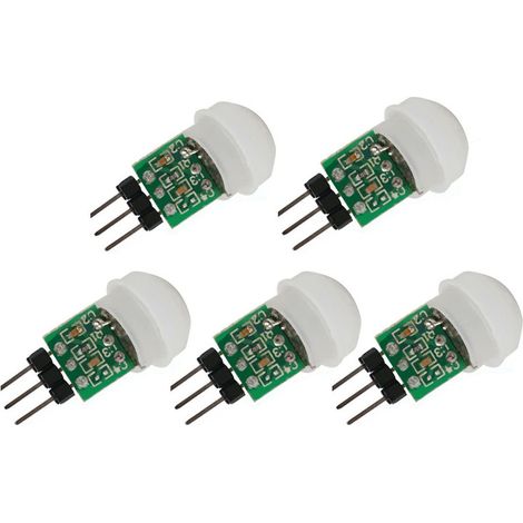Confezione da 5 sensori IR per rilevamento di movimento umano, modulo mini rilevatore AM312 HC-SR312, rilevatore di movimento automatico PIR a infrarossi piroelettrico, alimentazione da 2,7 a 12 V CC. (1/5)