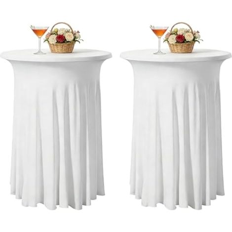 Lot De 2 Nappe Mange Debout 80 X 110 Cm, Blanche Housse pour Table Haute, Housse pour Table Haute Ronde, Extensibles en Spandex Nappe pour Cocktail pour Banquet Mariage Anniversaire Bar (1/5)