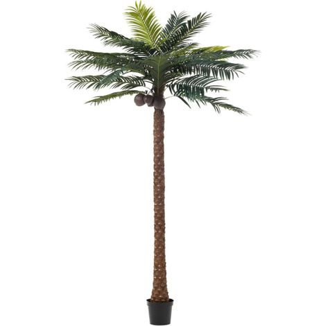 Paris Prix – Plante verte artificielle palmier 4 noix de coco 350cm – En plastique – Pot design moderne – Pour intérieur contemporain (1/3)