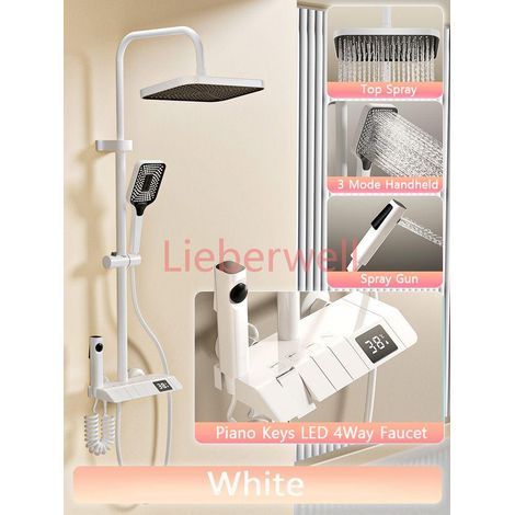Ensemble complet de système de douche de baignoire, noir, blanc, gris, ensembles de douche numériques à LED sous pression de pluie, chaud et froid Top 1 ensemble de douche 4 voies en cuivre de luxe (1/4)