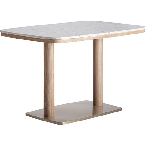 Table de bar art déco en terrazzo - blanc terrazzo, chêne clair et doré (1/5)