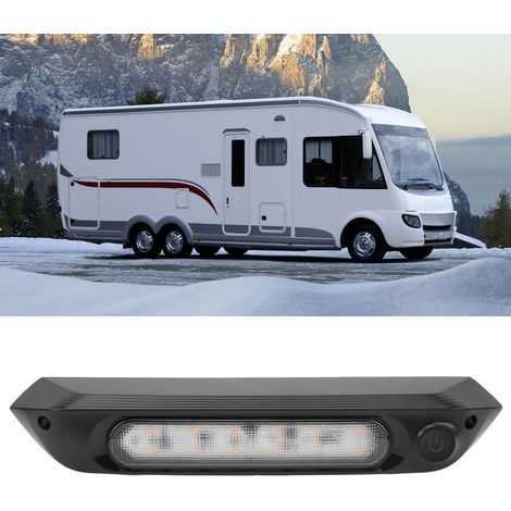 Wohnmobil-Verandaleuchte mit zweifarbigem weiß-bernsteinfarbenem Licht, Touch-Steuerung mit Schalter, 8-W-Markisen-Verandaleuchte, wasserdichte Yachtkabinenleuchte, schwarzes Gehäuse. (1/5)