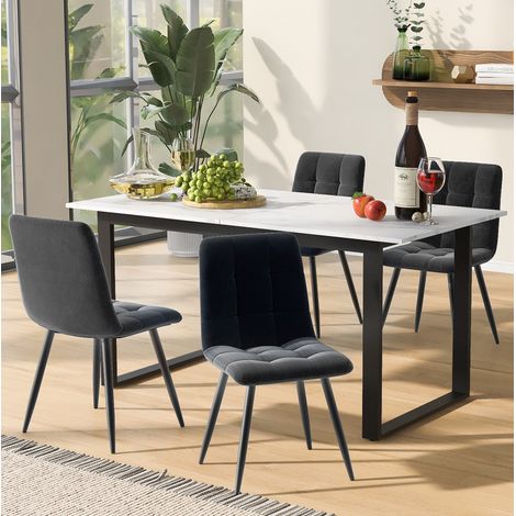 Ausziehbarer Esstisch mit 4 Stühlen 140/180 x 80 x 75 cm, Weiß/Grau HAVRYA (1/5)