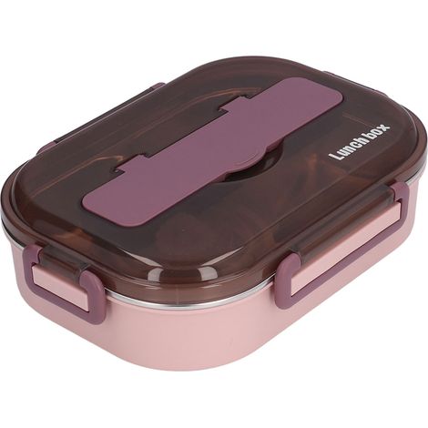 Boîte-repas isotherme en acier inoxydable 4 compartiments pour bureau, école, enfants - Rose et violet (1/5)