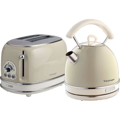 Ariete ARPK10 Retro Style Dome Kettle and 2 Slice Toaster Set, Vintage Design, Beige