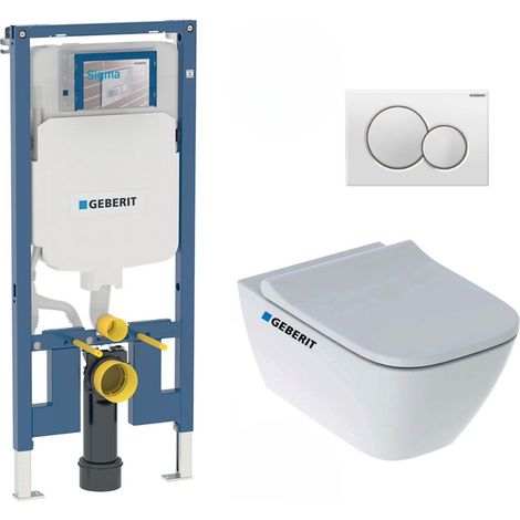 Pack WC Geberit Duofix extraflacher Rahmen + Geberit Smyle spülrandloses WC + Softclose-Sitz + weiße Platte (SLIM-Smyle-