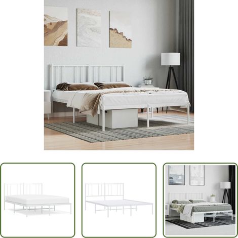 Cadre de lit -  Cadre de lit métal sans matelas et tête de lit blanc 160x200 cm (1/5)