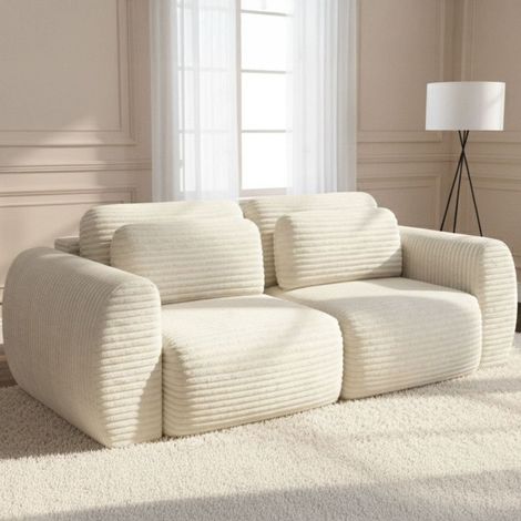 Divano Letto 2 Posti Golgi, Contenitore, di Apertura a Libro, Reclinabile, 266x121 cm Bianco Crema (1/5)