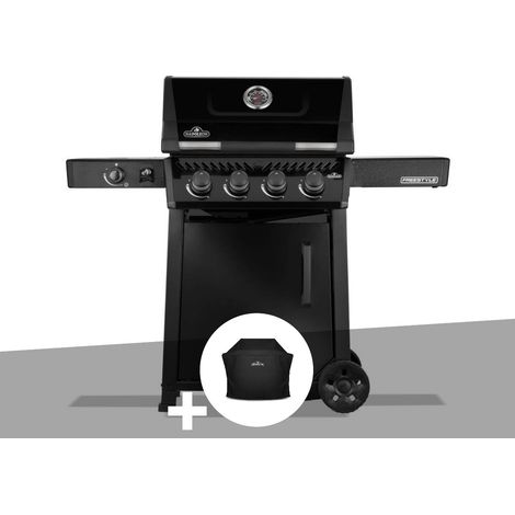 Barbecue gaz Freestyle 425 noir 4 brûleurs + 1 réchaud latéral + Housse de protection - Napoléon