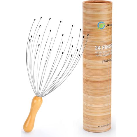 Araignée de Massage Tete avec 24 Doigts - Manche Ergonomique en Bois, Masseur Tete Gratte pour Relaxation Profonde, Soulagement du Stress, Massage Cuir Chevelu et Stimulation Cheveux (1/5)
