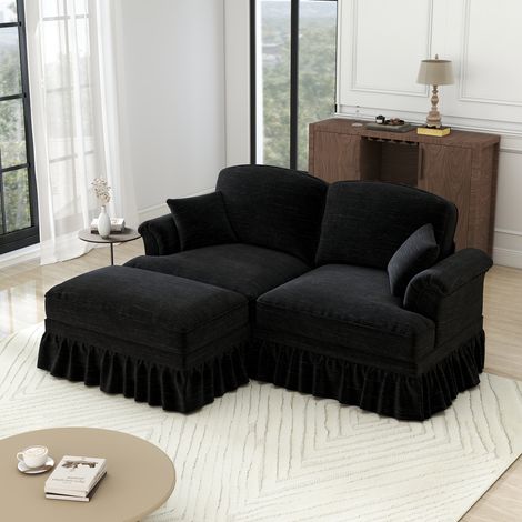 Modulares 2-Sitzer-Sofa mit vielseitigem Doppeldesign, bezogen mit schwarzem Chenille