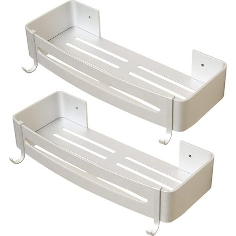Étagère de douche sans perçage (type panier), étagère de rangement pour salle de bain, étagère de rangement en aluminium antirouille, étagère à 2 niveaux, peut contenir du shampoing et du savon.