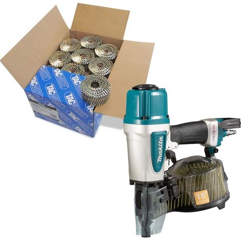 Makita AN613 Pneumatic Coil Nailer Air Pin Gun and 9000 2.5 64mm Flat Coil Nails (1/4)