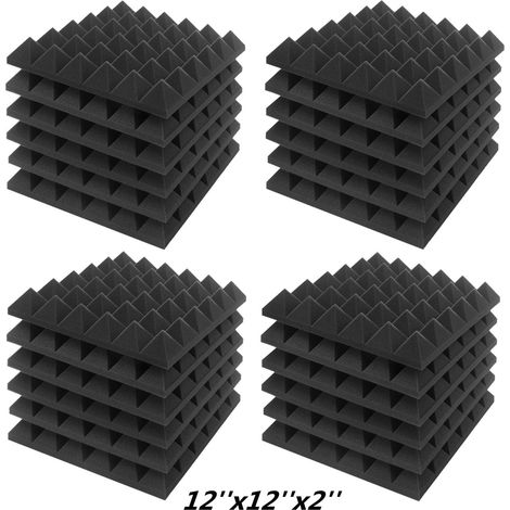 Panneaux acoustiques de forme pyramide en mousse - 5,1 x 30,5 x 30,5 cm - Pour studio et insonorisation - Charbon - Lot de 24 (1/5)