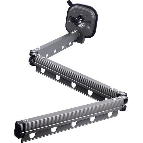 Tendedero de ropa retráctil de pared con ganchos, giratorio 360°, plegable en tres partes para balcón, lavadero o baño (negro). (1/5)