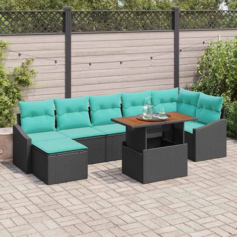 vidaXL Gartensofa-set 8 pcs Schwarz und Türkis (1/5)
