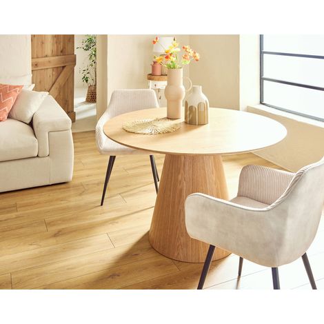 Lisa Design – Table à manger ronde 120 cm – Effet bois – Pour 4 à 6 personnes – MDF – Finition satinée – Montage rapide