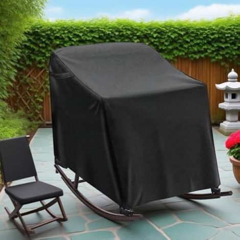 Housse de chaise à bascule de terrasse, tissu Oxford imperméable 420D, avec boucliers, pour meubles d'extérieur, 70 x 97 x 99 cm (noir) (1/5)