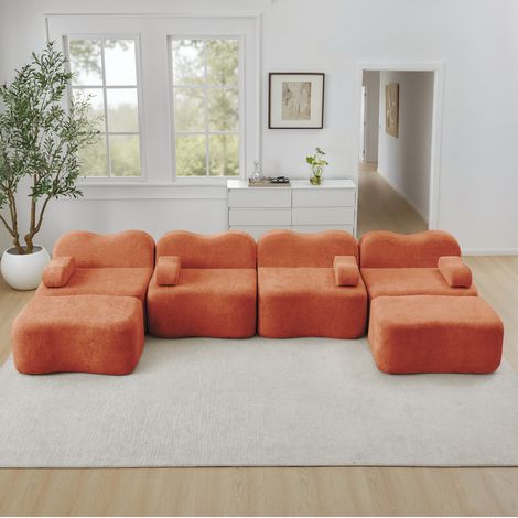 Modulares Ecksofa aus Samt in Orange, 2-4-Sitzer OKMYHOME (1/5)