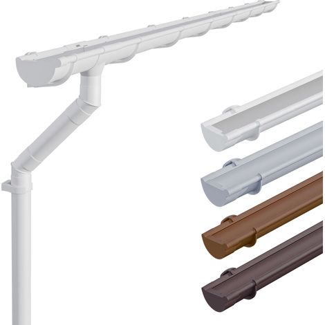 INEFA Set de gouttières pour maison, 125mm, gouttière demi-ronde en PVC pour toit à deux pans, un côté du toit, fabriqué en Allemagne - 8m Blanc