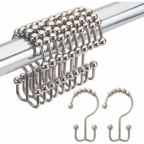 Hower Lot de 12 anneaux de douche en métal résistant à la rouille pour rideaux de douche à roulettes Anneaux de douche pour tringle à rideau de douche de salle de bain (1/5)