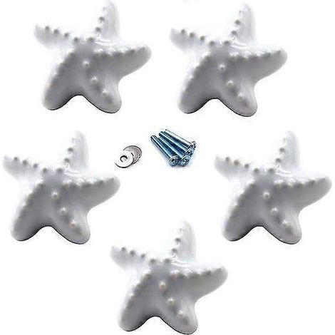 Poignées et boutons de tiroir en céramique blanche pour meubles d'enfants - Lot de 5 avec vis et cales, design sûr et coloré (1/5)