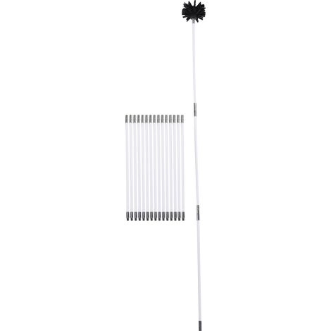 Brosse de ramonage de 7,3 m (24 pi) avec 18 tiges flexibles, manche en bois et tête de brosse de 15 cm (24 pi) de diamètre. (1/5)