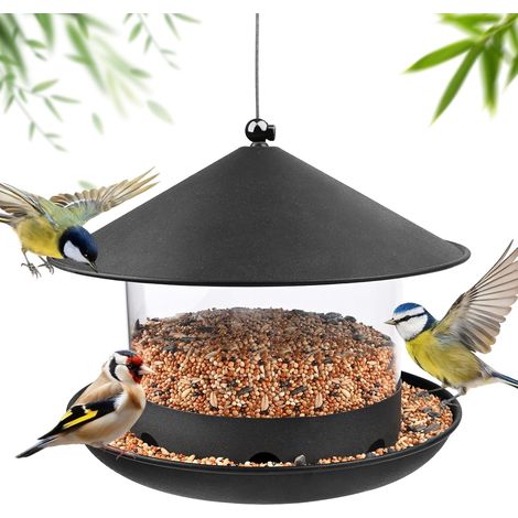 Mangeoire Oiseaux Exterieur,1.8L Grande Capacité Voliere Oiseaux Exterieur pour Oiseaux Sauvages Résistant aux Intempéries,Imperméable pour Petits Sauvages en Jardin Parc(Gris) (1/5)