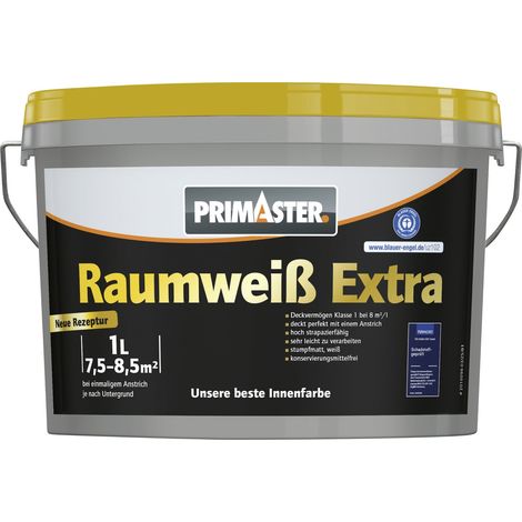 Primaster Raumweiß Extra Wandfarbe matt weiß konservierungsmittelfrei 1 L Innen
