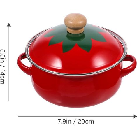 18 cm großer Emailletopf mit Deckel und Doppelgriff, verschleißfest, ideal für Suppen und Schmorgerichte. (1/4)