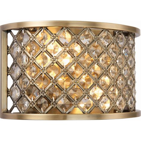 Endon Hudson - Applique da interno a 2 luci in ottone antico con cristallo, attacco E14 (1/5)