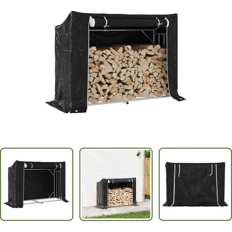 vidaXL Stockage bois -  Portant de bois de chauffage et housse de pluie acier galvanisé (1/5)