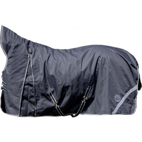 Coperta da paddock collo alto tessuto esterno 1200 denari e rivestimento liscio e strisce riflettenti modello Innsbruck : 165 cm, Nero (1/5)