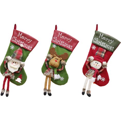 3 chaussettes Noël 60×25cm Père Noël bonhomme neige renne déco suspendable (1/5)