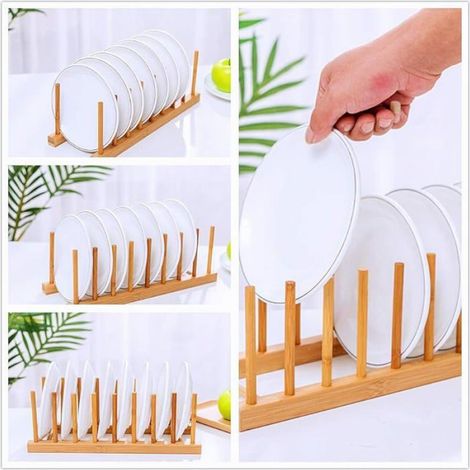 Support pour Assiettes de Cuisine en Bois de Bambou pour Planche à découper, égouttoir à Vaisselle, 8 emplacements 1 (1/5)