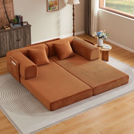 Canapé modulable sans os, convertible en lit de repos, sofa tatami pliable pour salon, chambre et appartement, incluant 2 coussins et armature en acier. (1/3)