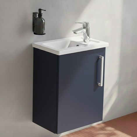 Vitra Root Flat Compact Wall Hung 1-Door LH Vanity Unit with Basin 450mm Wide - Matt Dark Blue