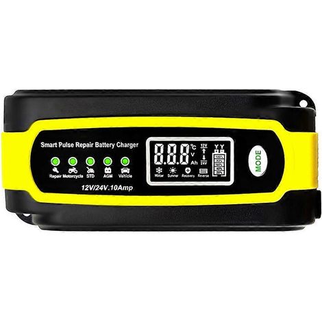 Chargeur de batterie automatique intelligent à impulsions 12 V/10 A ou 24 V/5 A pour voiture et moto (prise américaine). (1/5)