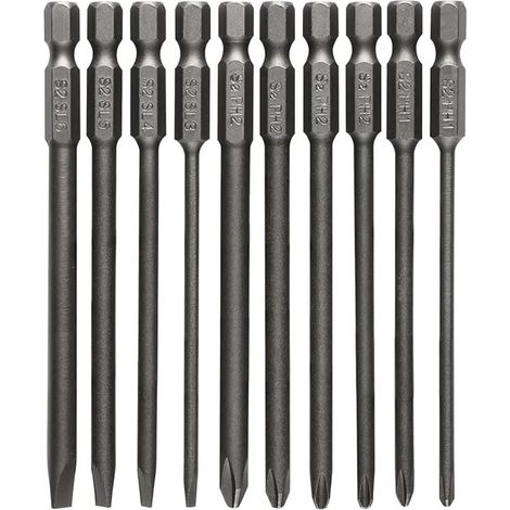 10pcs Embout de Tournevis à Tête Fendue Embout de Tournevis Cruciforme Jeu de Tournevis Tige Hexagonale Magnétique Embouts Plat(3-6mm) + Cruciforme(PH1 PH2) (1/5)