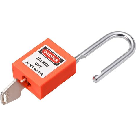 Sicherheitsvorhängeschloss Lockout Tagout, orange, 38mm, gleichschließend, Stahlbügel