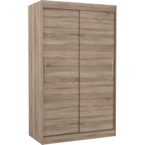 Petite armoire de chambre bois truffe Sonoma avec 2 portes coulissantes Keria 120cm (1/5)