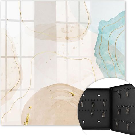 Armoire à clés - (30 cm x 30 cm) - Boîte à clés murale - Coffret de rangement pour clés - Couleur noire - Ouverture vers la droite - Pour maison et bureau - Abstraction subtile