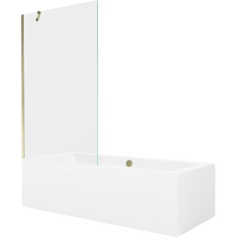 Mexen Cube baignoire rectangulaire 170 x 80 cm avec habillage et paroi 1-volet 100 cm, transparent, doré - 550517080X9510000050 (1/5)