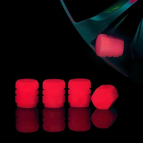 Embout de valve pneu lumineux fluorescent, capuchon de tige de soupape rouge pour voiture vélo moto, kit de 4 pièces phosphorescentes. (1/5)