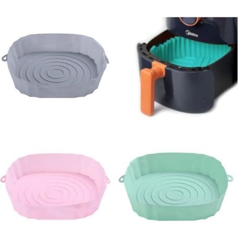3 Pièces Accessoire Air Fryer, Tapis de Panier de Friteuse, Panier en Silicone Réutilisable, pour Poêles à Air, Fours (1/4)
